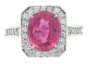 fine Pink Oval Sapphire ring with diamonds