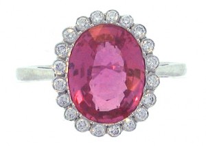 Fine Pink Sapphire Oval Ring with Diamonds