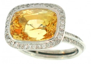 fine natural golden yellow cushion sapphire ring