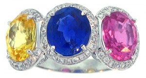 Unique Three Stone Sapphire & Diamond Ring