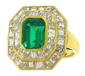 fine emerald cut emerald & diamond ring
