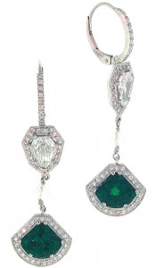 fine kite shaped emerald and diamond earrings