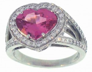 Heart shaped pink sapphire & diamond ring